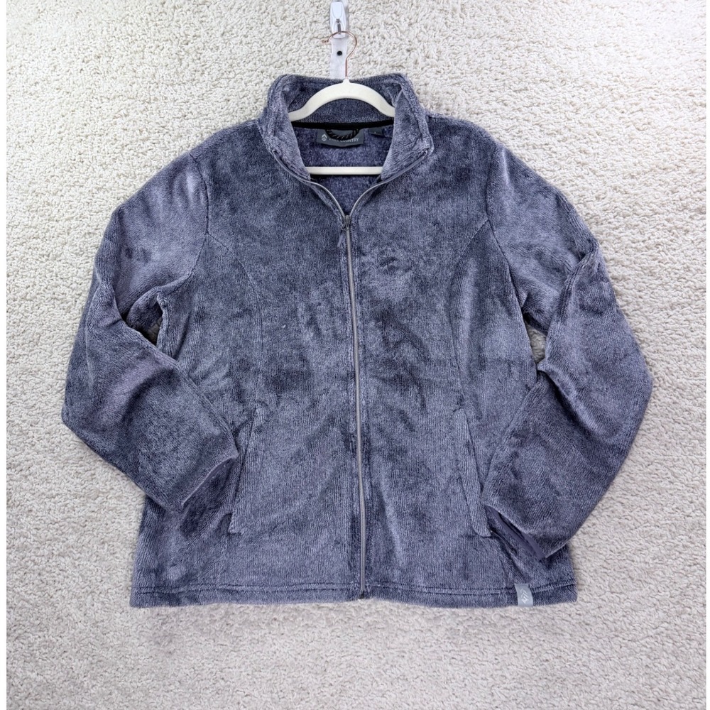 Womens L Free Country Jacket Gray Faux Fur Fleece Full Zip Soft Warm Teddy Coat